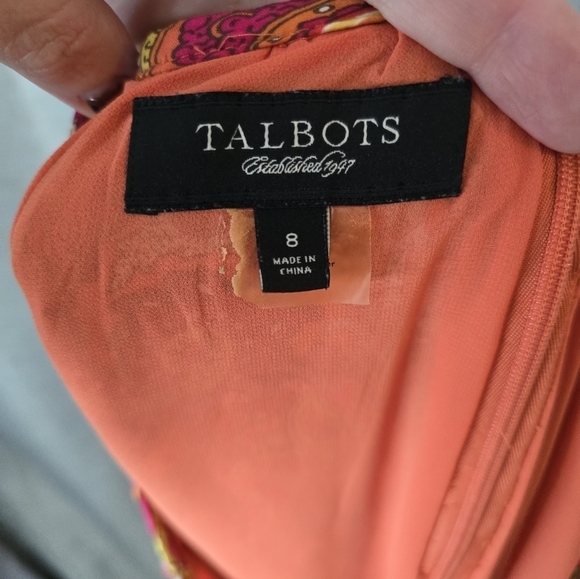 Vintage Talbots Sz 8 100% Silk Skirt Orange Yellow Lined Maxi Paisley Fit Flare - Picture 4 of 5